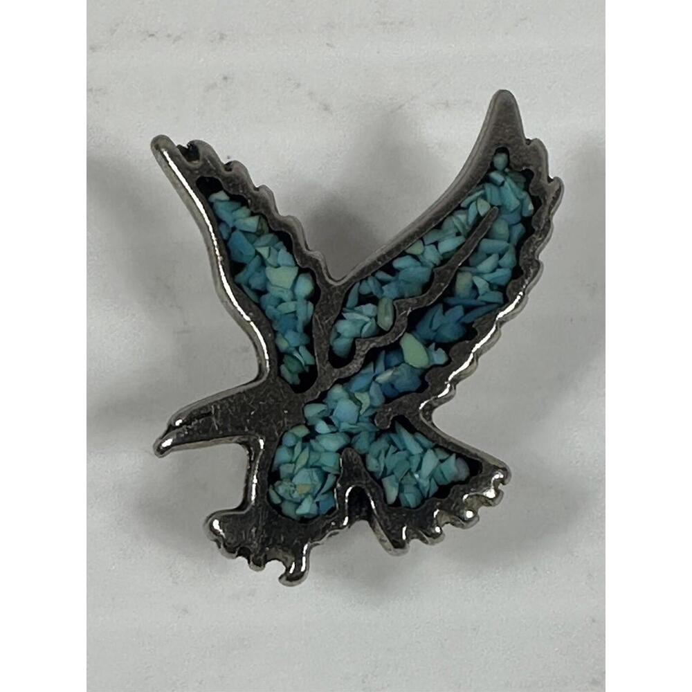 Vintage Turquoise‎ Inlay Eagle Lapel Pin Jewelry